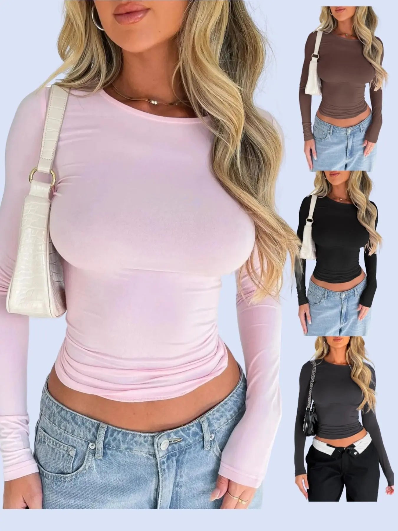 Women'S Trendy round Neck Long Sleeve Crop Tee, Casual Crew Neck T-Shirt, Women'S Slim-Fitting Top for Music Festival, Dating & Daily Wear