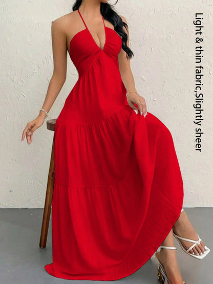 Women'S Plain Dress, Summer Clothes Women, Casual Sleeveless Backless Dress for Beach Holiday Vacation, Ladies Summer Clothes