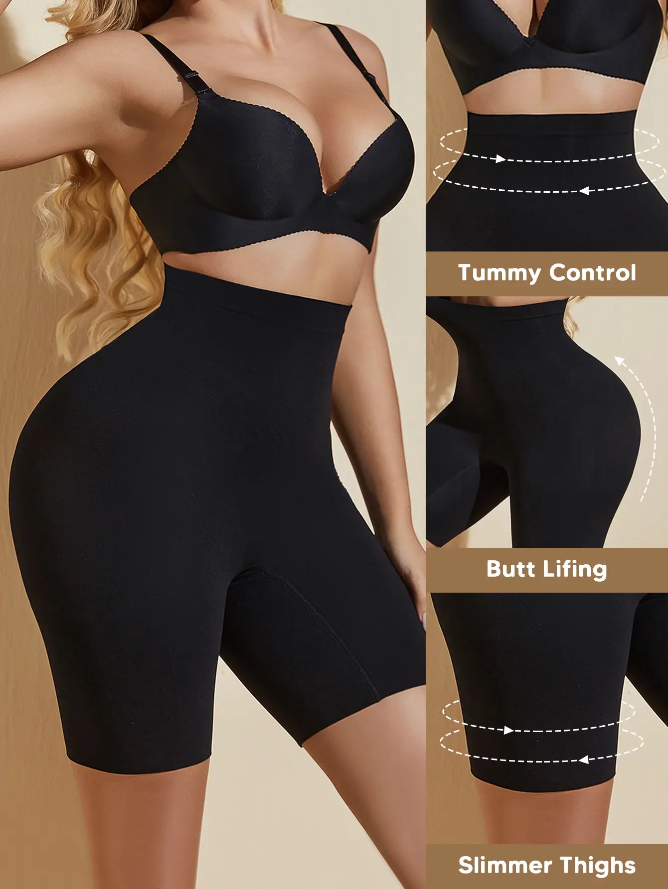 MUEE Women'S High Waisted Tummy Tuck Shaping High Elastic Lycra Five Points Shaping Bottom Pants Shapewear Shorts for Women Thigh Slimming Sculpting Stretchy Tummy Control & 3D Hip Lift-Up & Thigh Slimmer Womenswear Compression Sexy Comfort