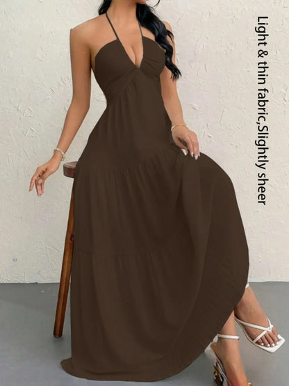 Women'S Plain Dress, Summer Clothes Women, Casual Sleeveless Backless Dress for Beach Holiday Vacation, Ladies Summer Clothes