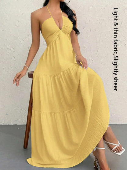 Women'S Plain Dress, Summer Clothes Women, Casual Sleeveless Backless Dress for Beach Holiday Vacation, Ladies Summer Clothes