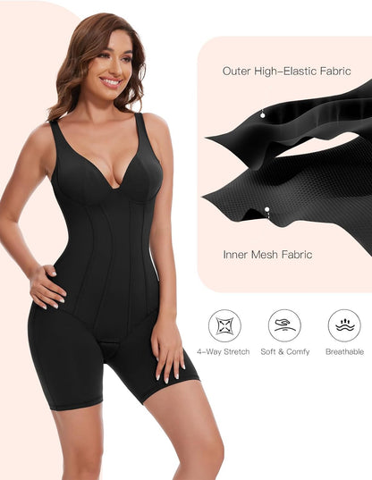 Women V-Neck Corset Bodysuits - Tummy Control Sculpting Body Suits : Hip Lifter Shapewear Outfits Club Tops