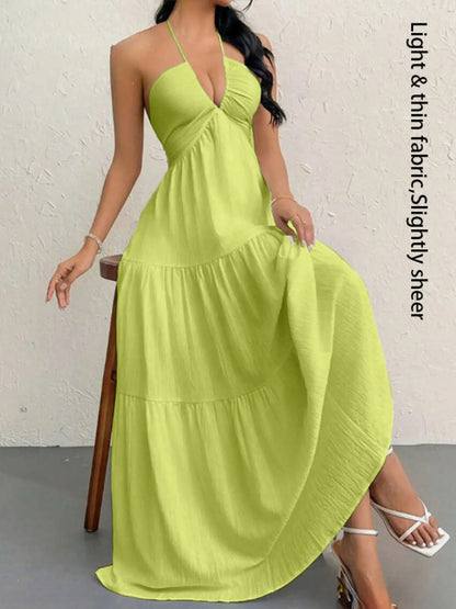 Women'S Plain Dress, Summer Clothes Women, Casual Sleeveless Backless Dress for Beach Holiday Vacation, Ladies Summer Clothes