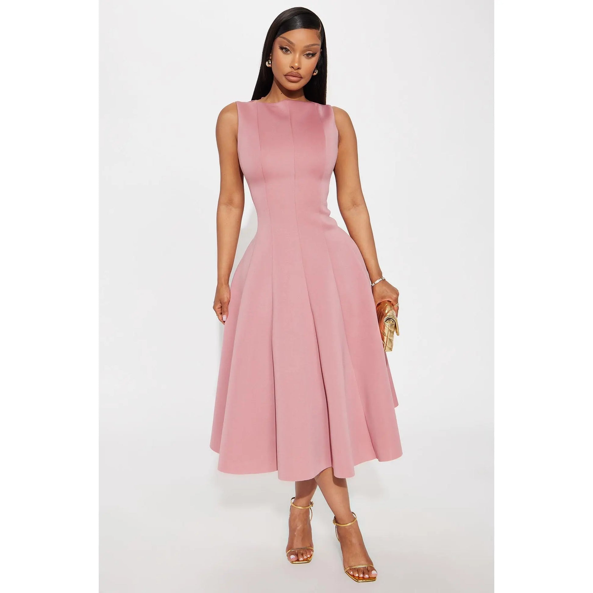 Sweet Sunday Pleated Midi Dress - Mauve