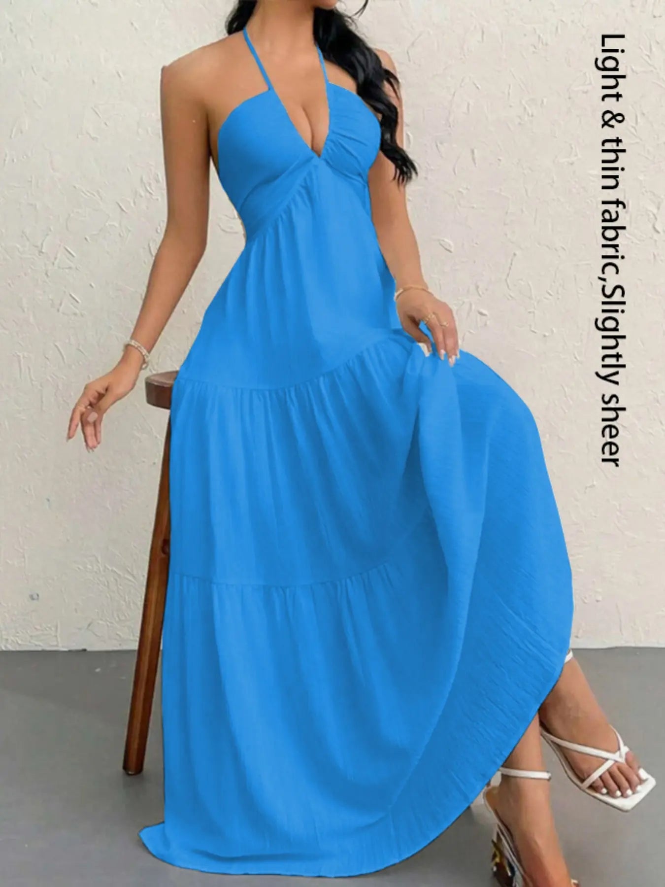 Women'S Plain Dress, Summer Clothes Women, Casual Sleeveless Backless Dress for Beach Holiday Vacation, Ladies Summer Clothes