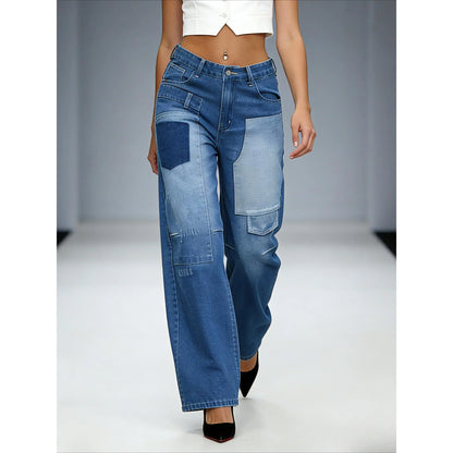 Women'S Loose Jeans | Retro Washed + Pocket Patchwork & Cone Fit