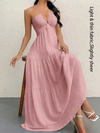 Women'S Plain Dress, Summer Clothes Women, Casual Sleeveless Backless Dress for Beach Holiday Vacation, Ladies Summer Clothes