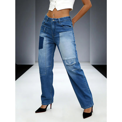 Women'S Loose Jeans | Retro Washed + Pocket Patchwork & Cone Fit