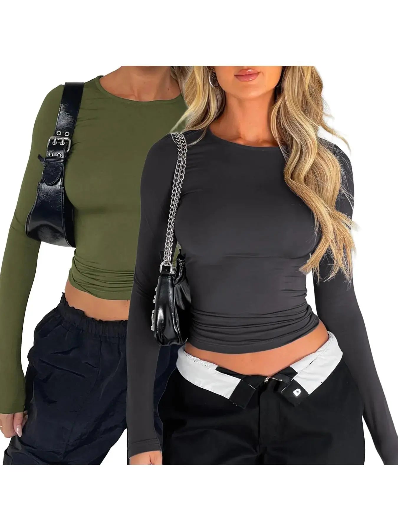 Women'S Trendy round Neck Long Sleeve Crop Tee, Casual Crew Neck T-Shirt, Women'S Slim-Fitting Top for Music Festival, Dating & Daily Wear