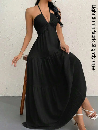 Women'S Plain Dress, Summer Clothes Women, Casual Sleeveless Backless Dress for Beach Holiday Vacation, Ladies Summer Clothes