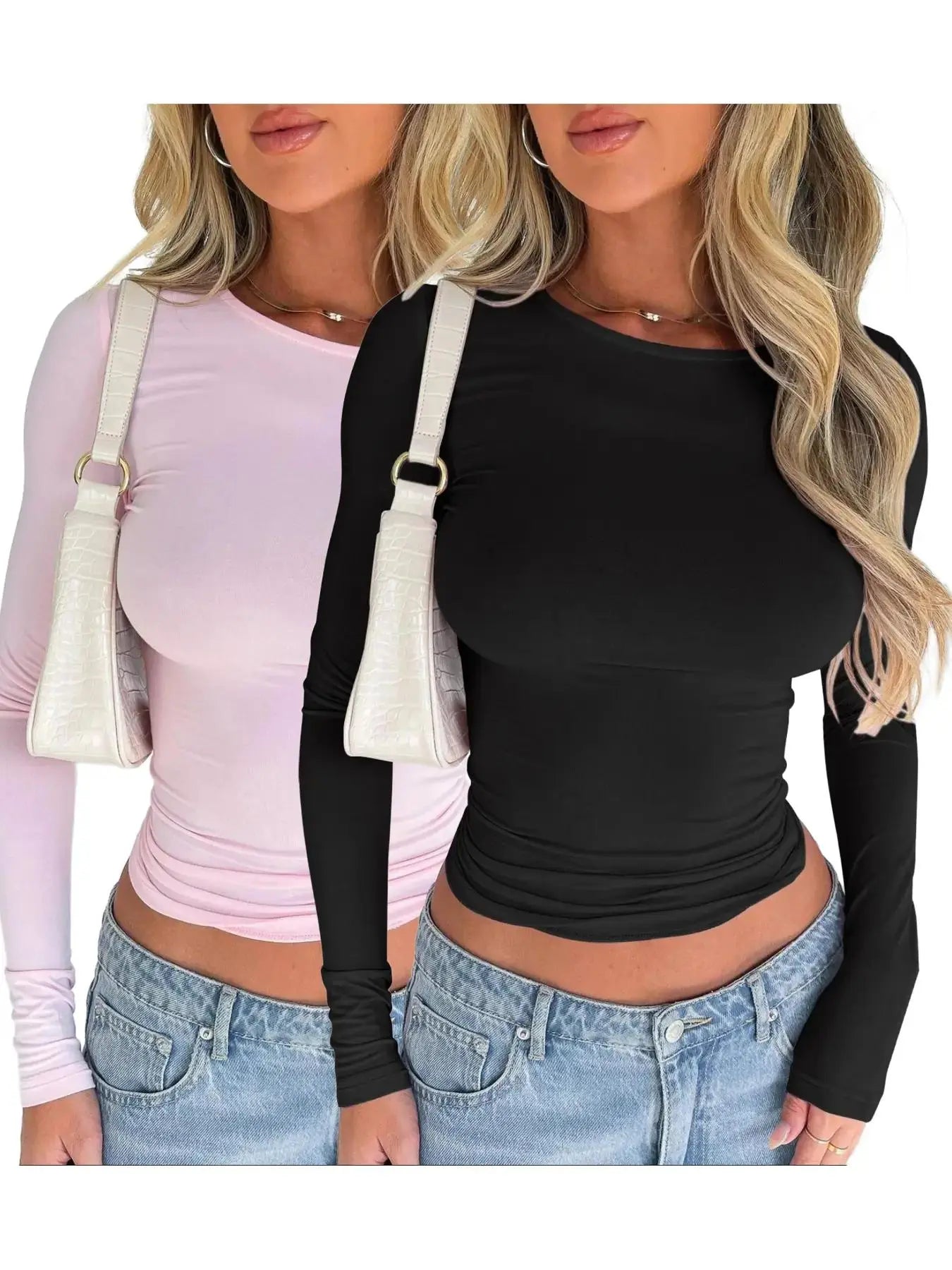 Women'S Trendy round Neck Long Sleeve Crop Tee, Casual Crew Neck T-Shirt, Women'S Slim-Fitting Top for Music Festival, Dating & Daily Wear