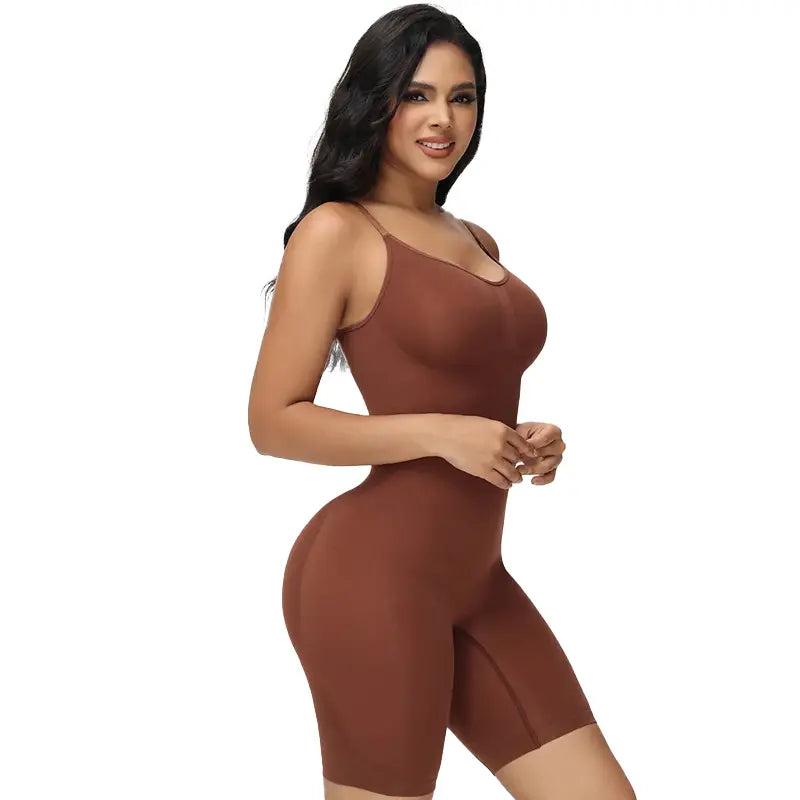 Curveshe High Elastic Adjustable Strap Bodysuit Invisible Open Crotch Basic Shapewear