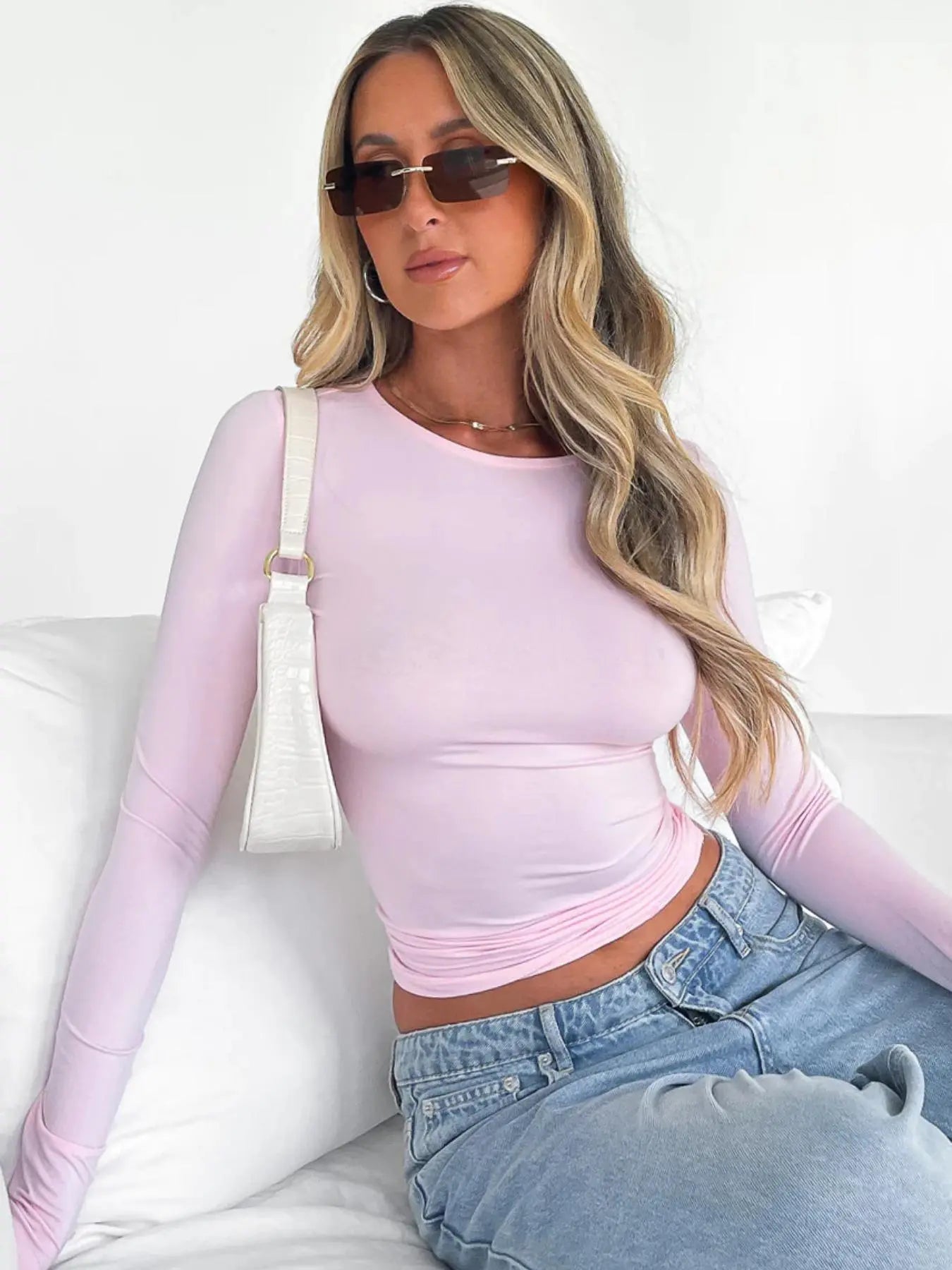 Women'S Trendy round Neck Long Sleeve Crop Tee, Casual Crew Neck T-Shirt, Women'S Slim-Fitting Top for Music Festival, Dating & Daily Wear