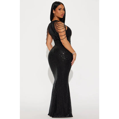 Diana Embellished Sequin Gown - Black