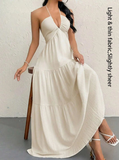 Women'S Plain Dress, Summer Clothes Women, Casual Sleeveless Backless Dress for Beach Holiday Vacation, Ladies Summer Clothes