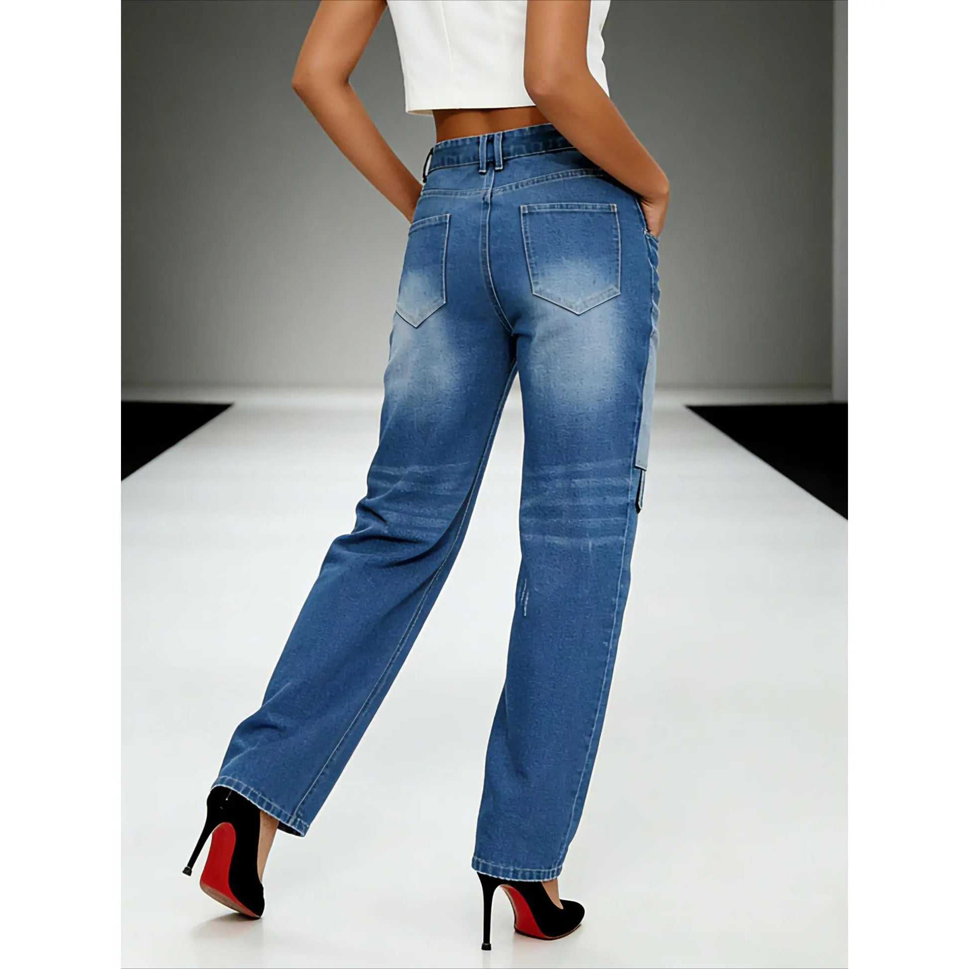 Women'S Loose Jeans | Retro Washed + Pocket Patchwork & Cone Fit
