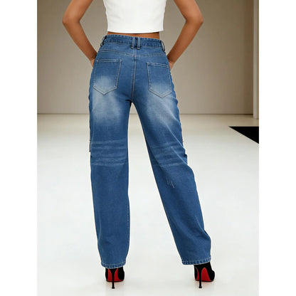 Women'S Loose Jeans | Retro Washed + Pocket Patchwork & Cone Fit