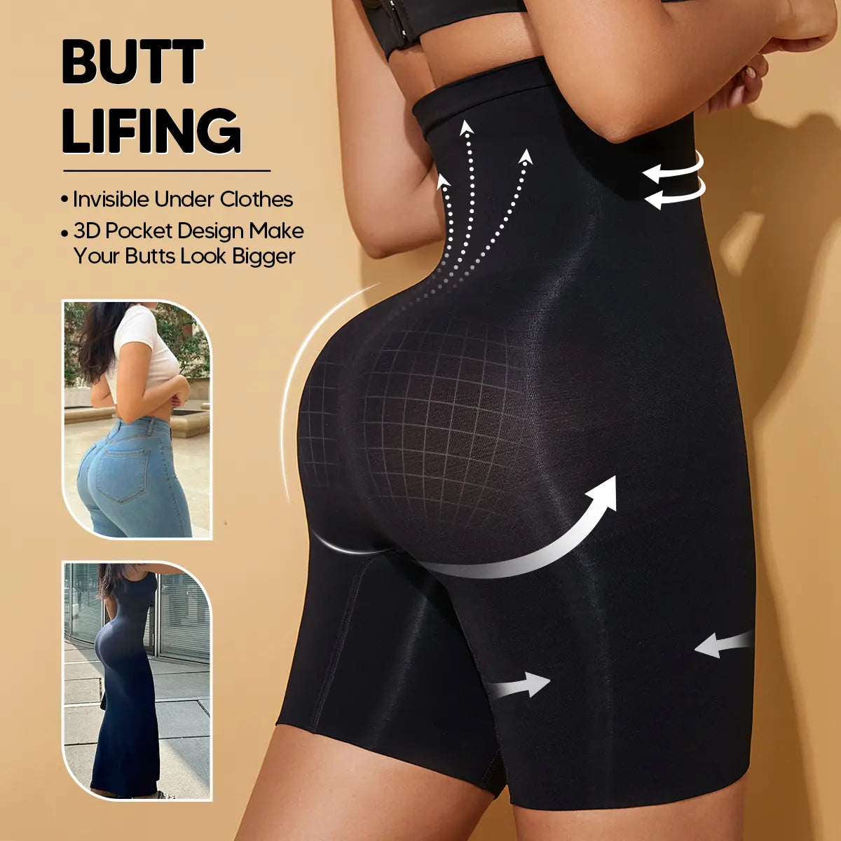 MUEE Women'S High Waisted Tummy Tuck Shaping High Elastic Lycra Five Points Shaping Bottom Pants Shapewear Shorts for Women Thigh Slimming Sculpting Stretchy Tummy Control & 3D Hip Lift-Up & Thigh Slimmer Womenswear Compression Sexy Comfort