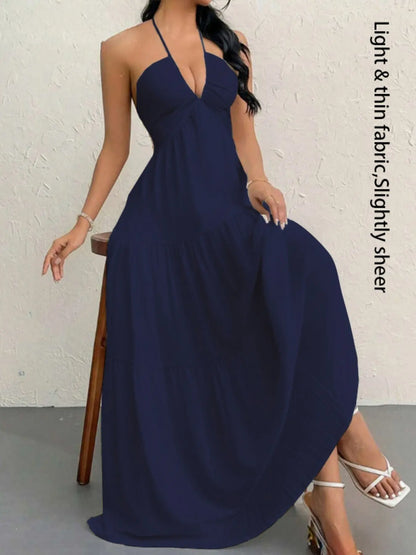Women'S Plain Dress, Summer Clothes Women, Casual Sleeveless Backless Dress for Beach Holiday Vacation, Ladies Summer Clothes