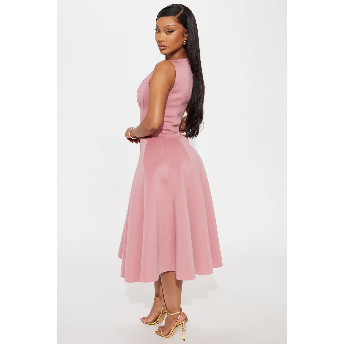 Sweet Sunday Pleated Midi Dress - Mauve